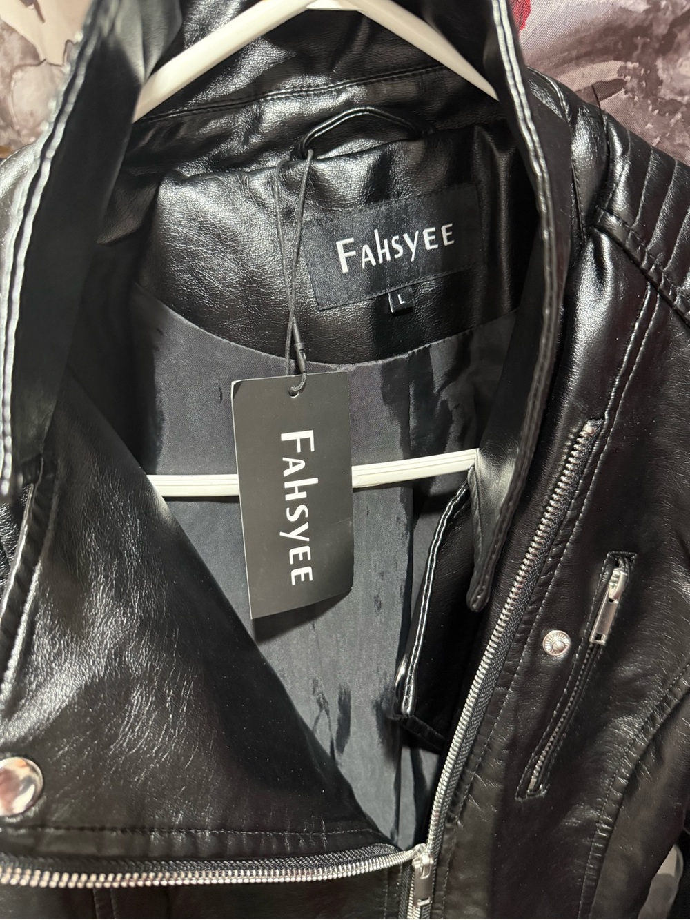 Women's Black Faux Leather Moto Jacket - Picture 2 of 3